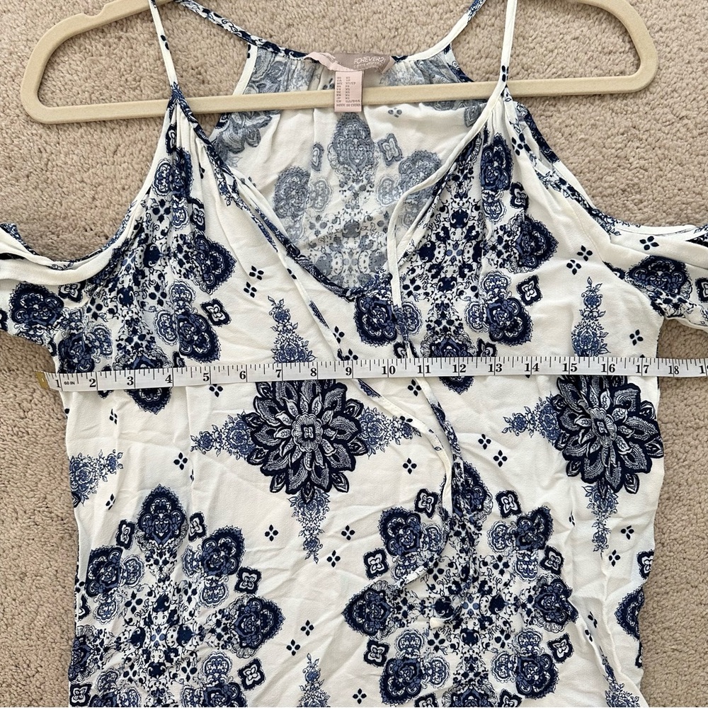 Blue & White Floral Paisley Print Boho Festival Cutout Dress - Picture 8 of 17